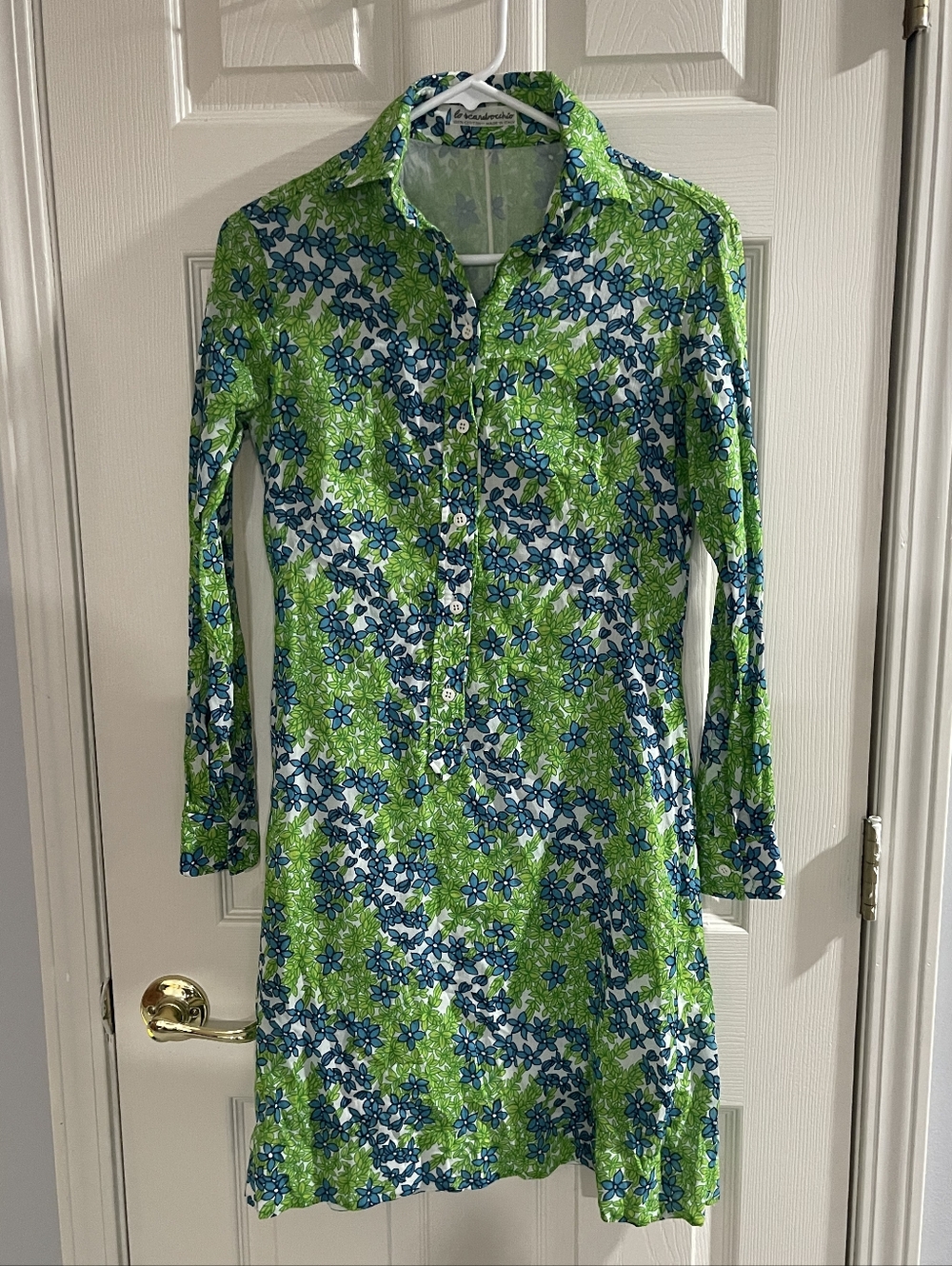 Lo Scarbocchio Womens Vintage Mid Century Floral 100% Cotton Long Sleeve Dress